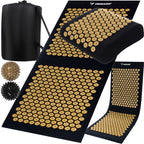Akupresurna Prostirka s Jastukom i 2 Masažne Loptice 115x40 cm Crno-Zlatna