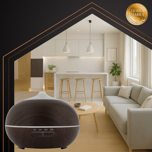 Aroma Difuzor i Ovlaživač Zraka 400ml s LED Svjetlom i Daljinskim, Smeđi