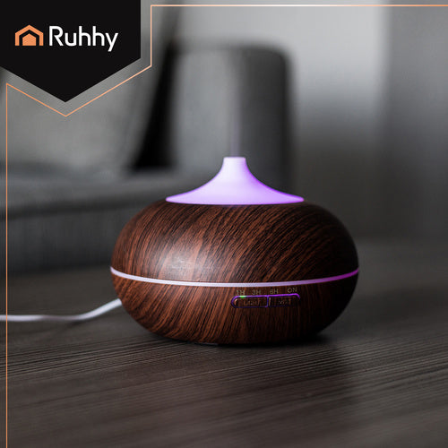 Aroma Difuzor i Ovlaživač Zraka 400ml s LED Svjetlom i Daljinskim, Smeđi