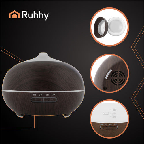 Aroma Difuzor i Ovlaživač Zraka 400ml s LED Svjetlom i Daljinskim, Smeđi