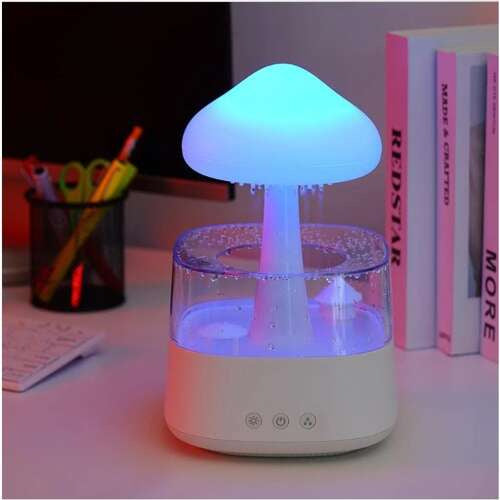 Ovlaživač Zraka s LED Noćnim Svjetlom i Efektom Kiše 26 x 16 x 16 cm Bijeli