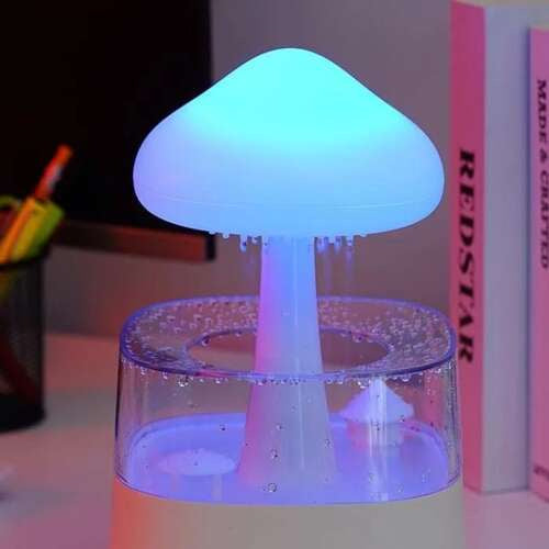 Ovlaživač Zraka s LED Noćnim Svjetlom i Efektom Kiše 26 x 16 x 16 cm Bijeli