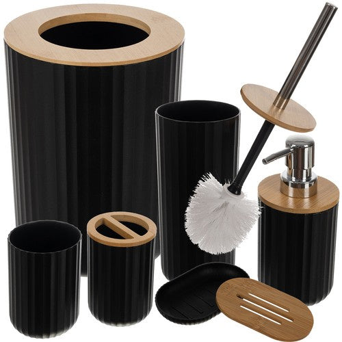 Set Kupaonskih Pribora od 6 Dijelova, Crno-Smeđi, s Bambusom