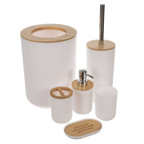 Set Kupaonskih Pribora od 6 Dijelova, Bijelo/Smeđe, 26 x 19.5 x 19.5 cm