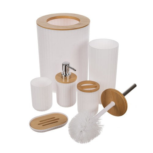 Set Kupaonskih Pribora od 6 Dijelova, Bijelo/Smeđe, 26 x 19.5 x 19.5 cm
