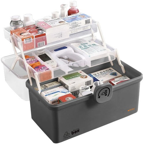 Veliki Organizator Za Lijekove 32 x 22.5 x 19 cm Sivi/Prozirni