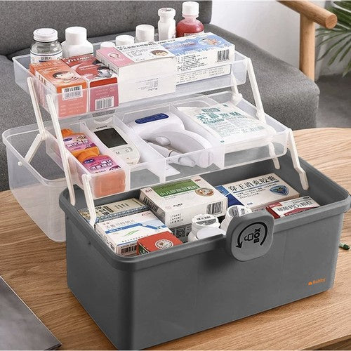 Veliki Organizator Za Lijekove 32 x 22.5 x 19 cm Sivi/Prozirni