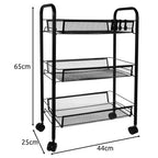 Mobilna Kuhinjska Polica s 3 Košare 65 x 25 x 44 cm Crna