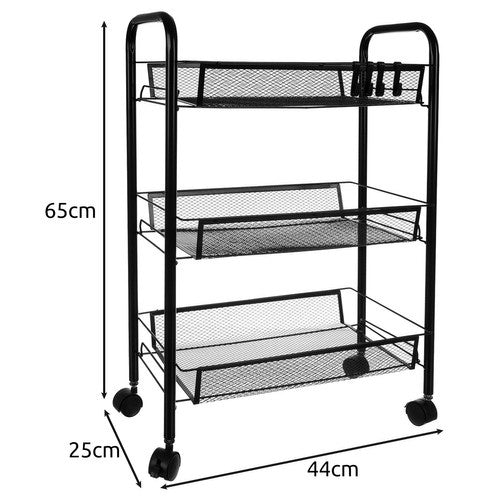 Mobilna Kuhinjska Polica s 3 Košare 65 x 25 x 44 cm Crna
