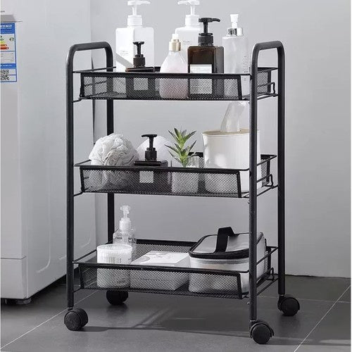 Mobilna Kuhinjska Polica s 3 Košare 65 x 25 x 44 cm Crna