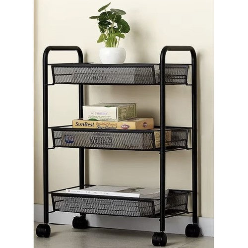 Mobilna Kuhinjska Polica s 3 Košare 65 x 25 x 44 cm Crna