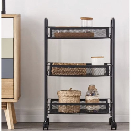 Mobilna Kuhinjska Polica s 3 Košare 65 x 25 x 44 cm Crna