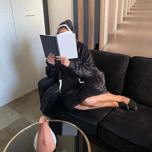 XXL Deka Hoodie Crna, 85 x 75 cm, Flanel, Oversize