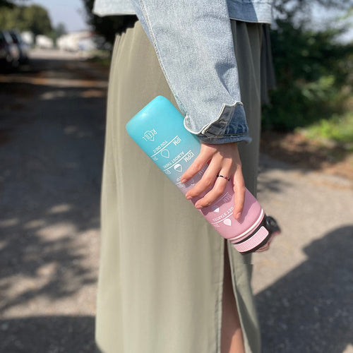 Motivacijska Boca za Vodu 1L, Roza i Plava, S Mjerama i Slamkom