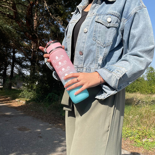 Motivacijska Boca za Vodu 1L, Roza i Plava, S Mjerama i Slamkom