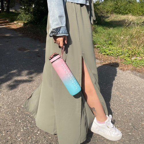 Motivacijska Boca za Vodu 1L, Roza i Plava, S Mjerama i Slamkom