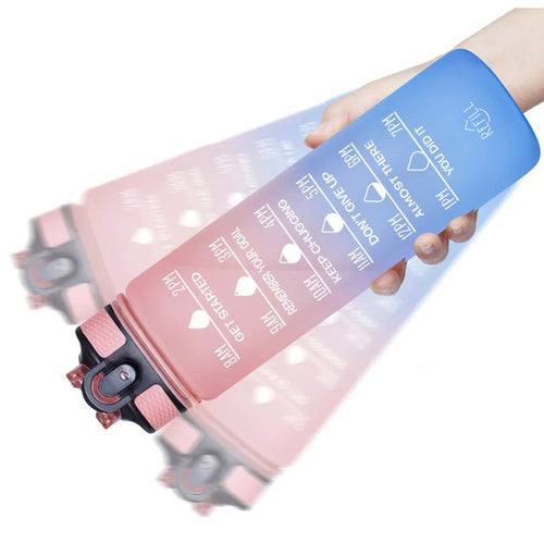 Motivacijska Boca za Vodu 1L, Roza i Plava, S Mjerama i Slamkom