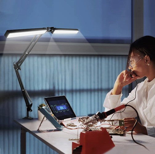 Podesiva Stolna Lampa za Crtanje s 2 Izvora Svjetlosti, Crna