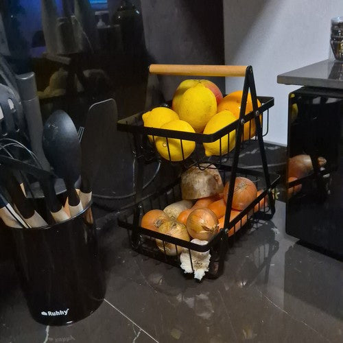 Dvokatna Košara za Voće i Povrće od Karbon Čelika 30 x 27 x 17.5 cm Crna