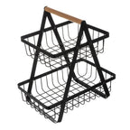 Dvokatna Košara za Voće i Povrće od Karbon Čelika 30 x 27 x 17.5 cm Crna