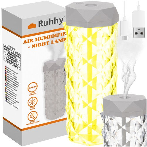Ovlaživač Zraka i Noćna Lampa s LED Ružom, 400 ml, Bijela/Prozirna, 18 x 7 cm