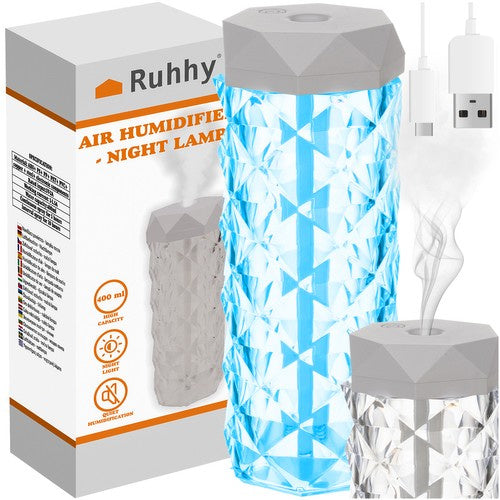 Ovlaživač Zraka i Noćna Lampa s LED Ružom, 400 ml, Bijela/Prozirna, 18 x 7 cm