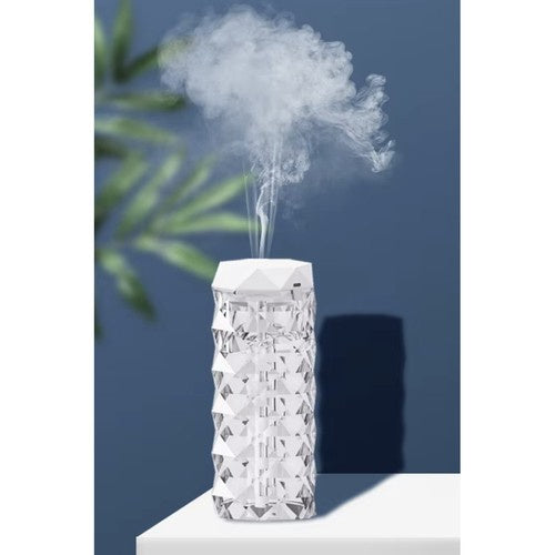 Ovlaživač Zraka i Noćna Lampa s LED Ružom, 400 ml, Bijela/Prozirna, 18 x 7 cm