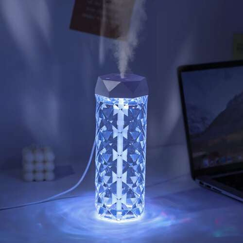 Ovlaživač Zraka i Noćna Lampa s LED Ružom, 400 ml, Bijela/Prozirna, 18 x 7 cm