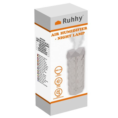Ovlaživač Zraka i Noćna Lampa s LED Ružom, 400 ml, Bijela/Prozirna, 18 x 7 cm