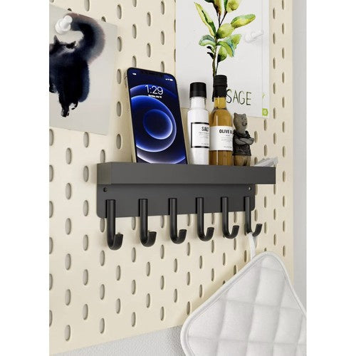 Zidna Vješalica s Policom i Magnetom 24.5 x 8.5 x 5 cm Crna