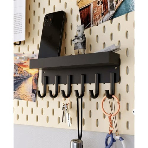 Zidna Vješalica s Policom i Magnetom 24.5 x 8.5 x 5 cm Crna