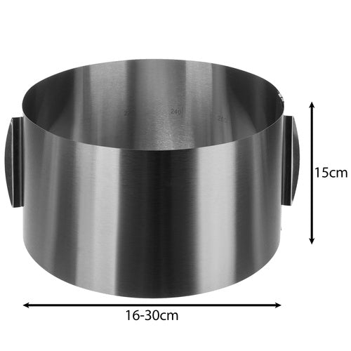 Podesivi Obruč za Torte 16-30 cm, Visina 15 cm, Srebrni