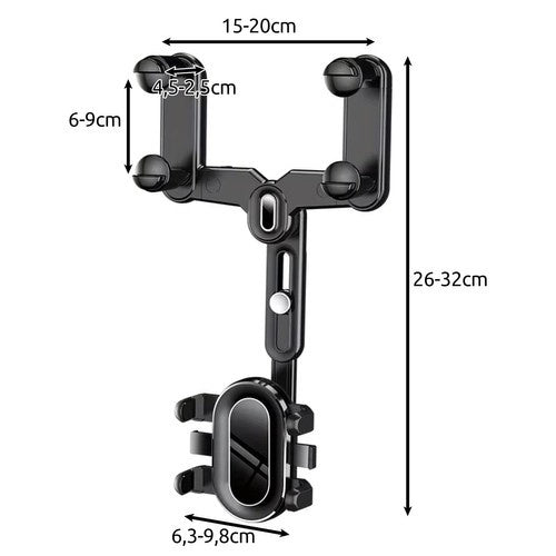 Rotirajući Držač za Telefon za Retrovizor u Autu, Crno-Srebrni, 26-32 x 15-20 cm