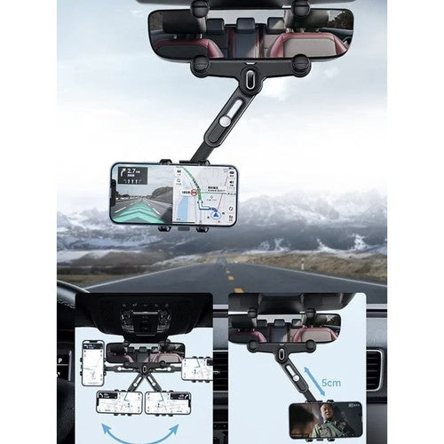 Rotirajući Držač za Telefon za Retrovizor u Autu, Crno-Srebrni, 26-32 x 15-20 cm