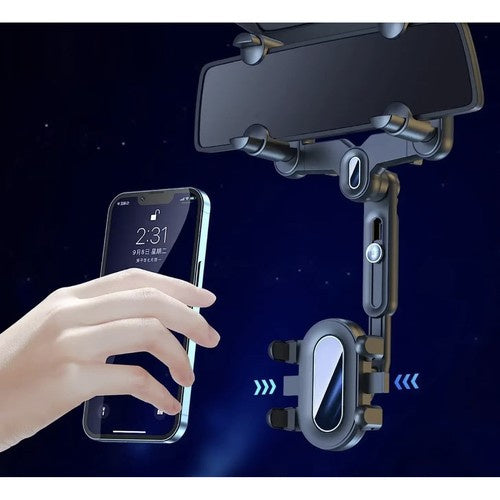 Rotirajući Držač za Telefon za Retrovizor u Autu, Crno-Srebrni, 26-32 x 15-20 cm