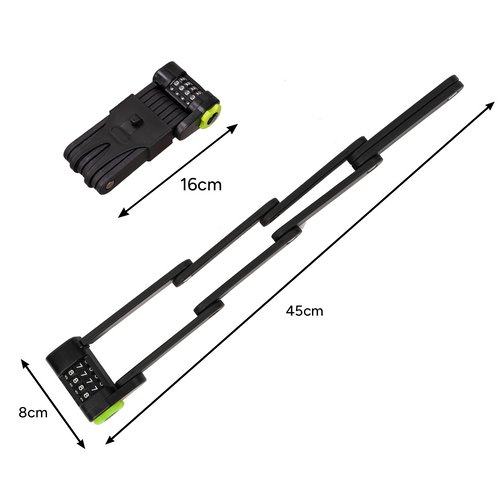 Preklopni Lokot za Bicikl s Kombinacijom, Crni, 45 x 8 cm