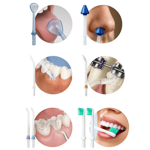 Bežični Dentalni Irigator Tuš za Zube 300ml, 5 Načina Rada, 8 Mlaznica, Crni