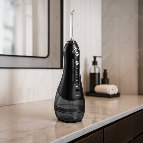 Bežični Dentalni Irigator Tuš za Zube 300ml, 5 Načina Rada, 8 Mlaznica, Crni