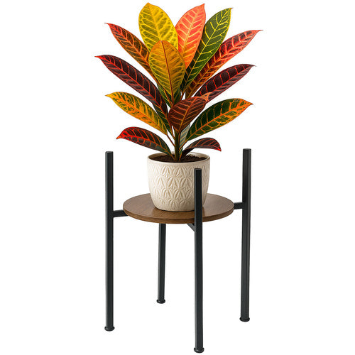 Stalak za Cvijeće Loft Stil 41 cm Crni s Drvenim Vrhom