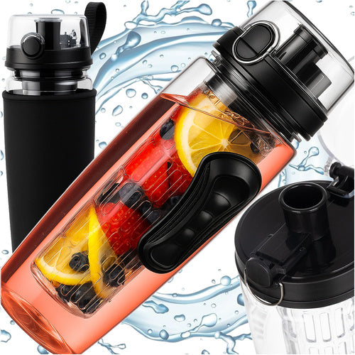 Sportska Boca za Vodu s Voćnim Umetkom 1L, Prozirna/Crna, 25 x 8 cm