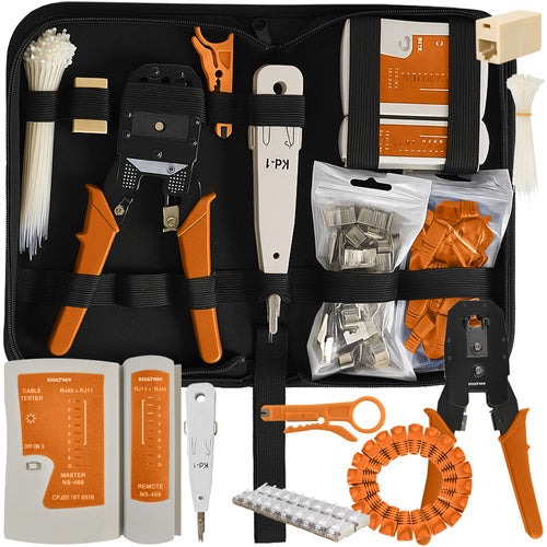 Tester Za Kablove RJ45/RJ11, Set Alata Za Mrežu, 145 Dijelova, Crno-Narančasti