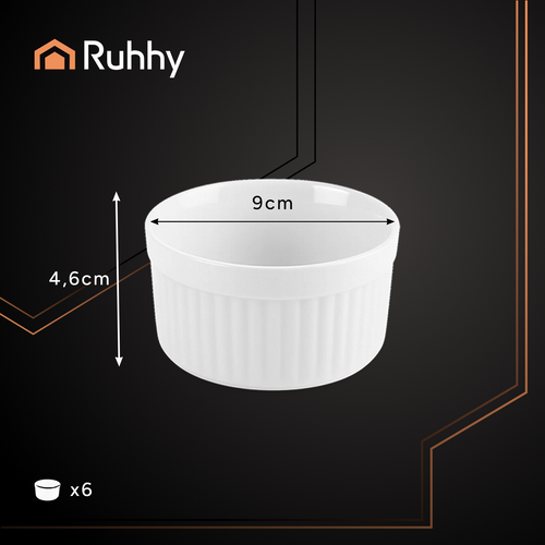 Keramički Ramekin Set 6 Komada, 200 ml, Bijeli, 9 x 4.6 cm