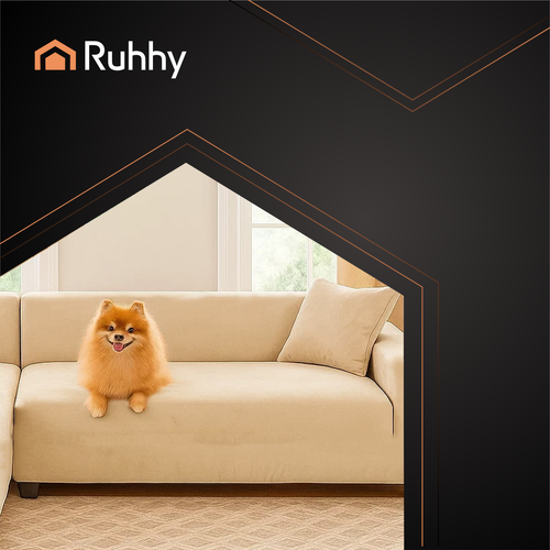 Bež Navlaka za Kutnu Sofu od Baršuna 145-185 cm