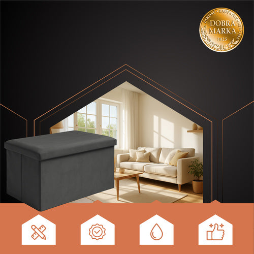 Crni Baršunasti Tabure s Pretincem 60x30x30 cm