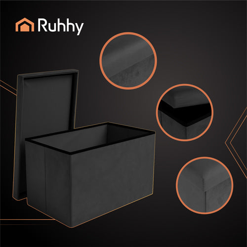 Crni Baršunasti Tabure s Pretincem 60x30x30 cm