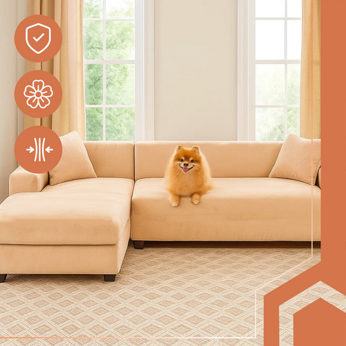 Bež Navlaka za Kutnu Garnituru od Baršuna 190-230 cm