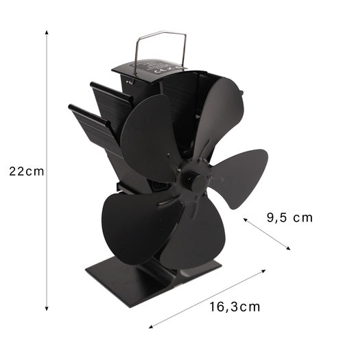 Ventilator za Kamin s 5 Lopatica, Crni, 16.3 x 9.5 x 22 cm