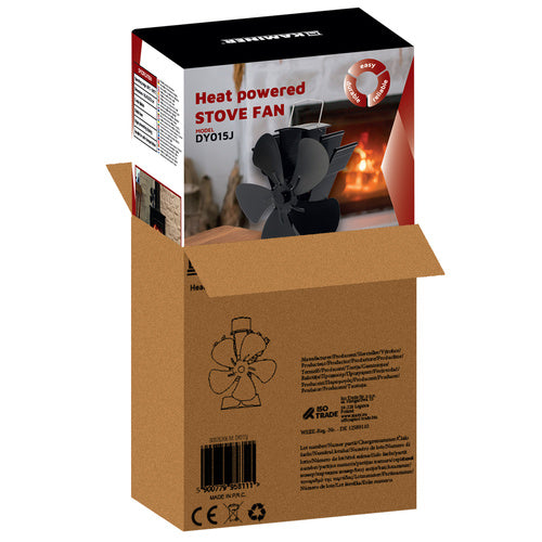 Ventilator za Kamin s 5 Lopatica, Crni, 16.3 x 9.5 x 22 cm