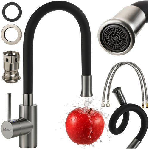 Kuhinjska Slavina s Fleksibilnim Izljevom 360°, Crno-Srebrna, 55.5 x 8 x 3 cm