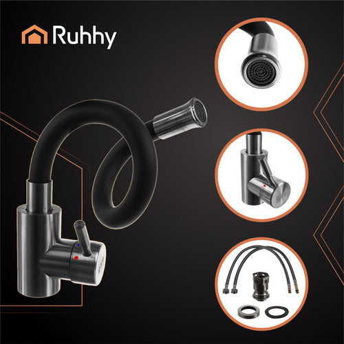 Kuhinjska Slavina s Fleksibilnim Izljevom 360°, Crno-Srebrna, 55.5 x 8 x 3 cm